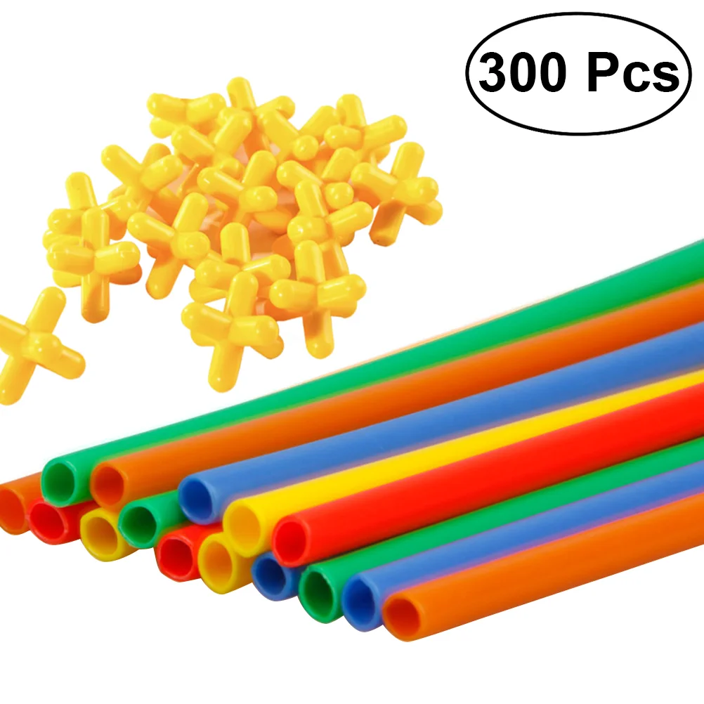 

300 Pcs Stick Child Children's Toys Straw Assembling Block Connector Kid Building