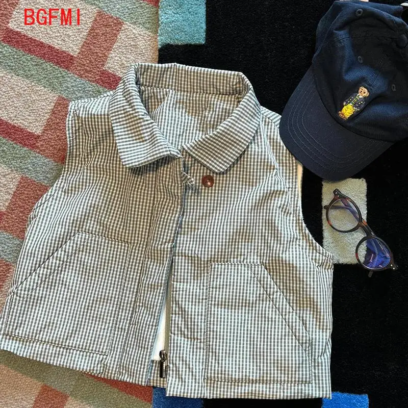 

Boys Vests Plaid Velvet Lining 2025 New Autumn Winter Clothing Children's Plaid Jacket Baby Fashionable Casual Lapel Waistcoats