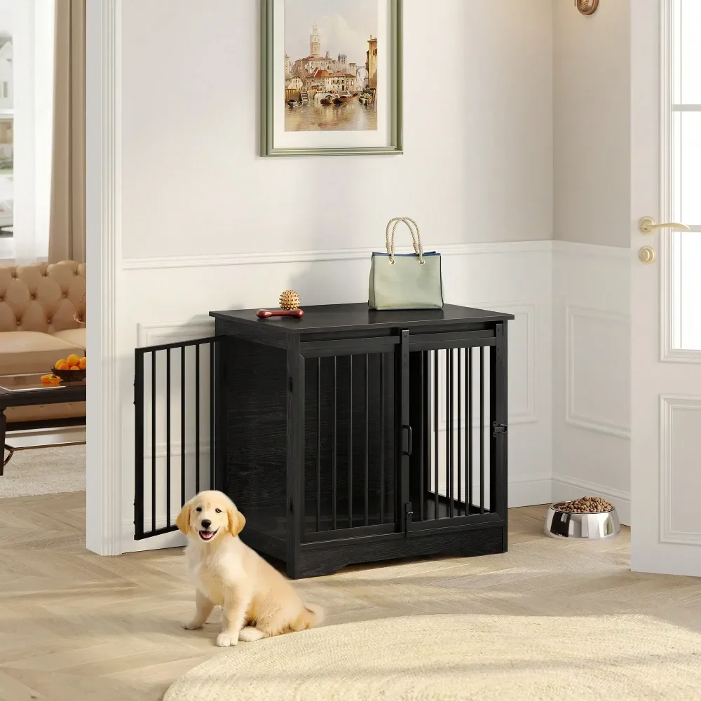 

Dog Supplie Dog Pen Dog Playpen Dog Crate Furniture, 27.2 Double Door Dog Crate With Barn Door, Dog Kennel Indoor, End Side Tabl