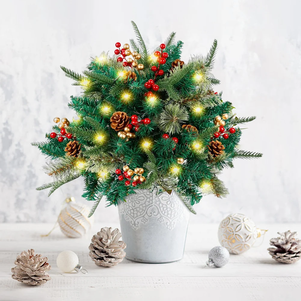 Holiday Urn Fillers With LED Lights Decorative Berries Planter Filler Pathway Tree Ornaments For Home Party Decor Christmas Gift