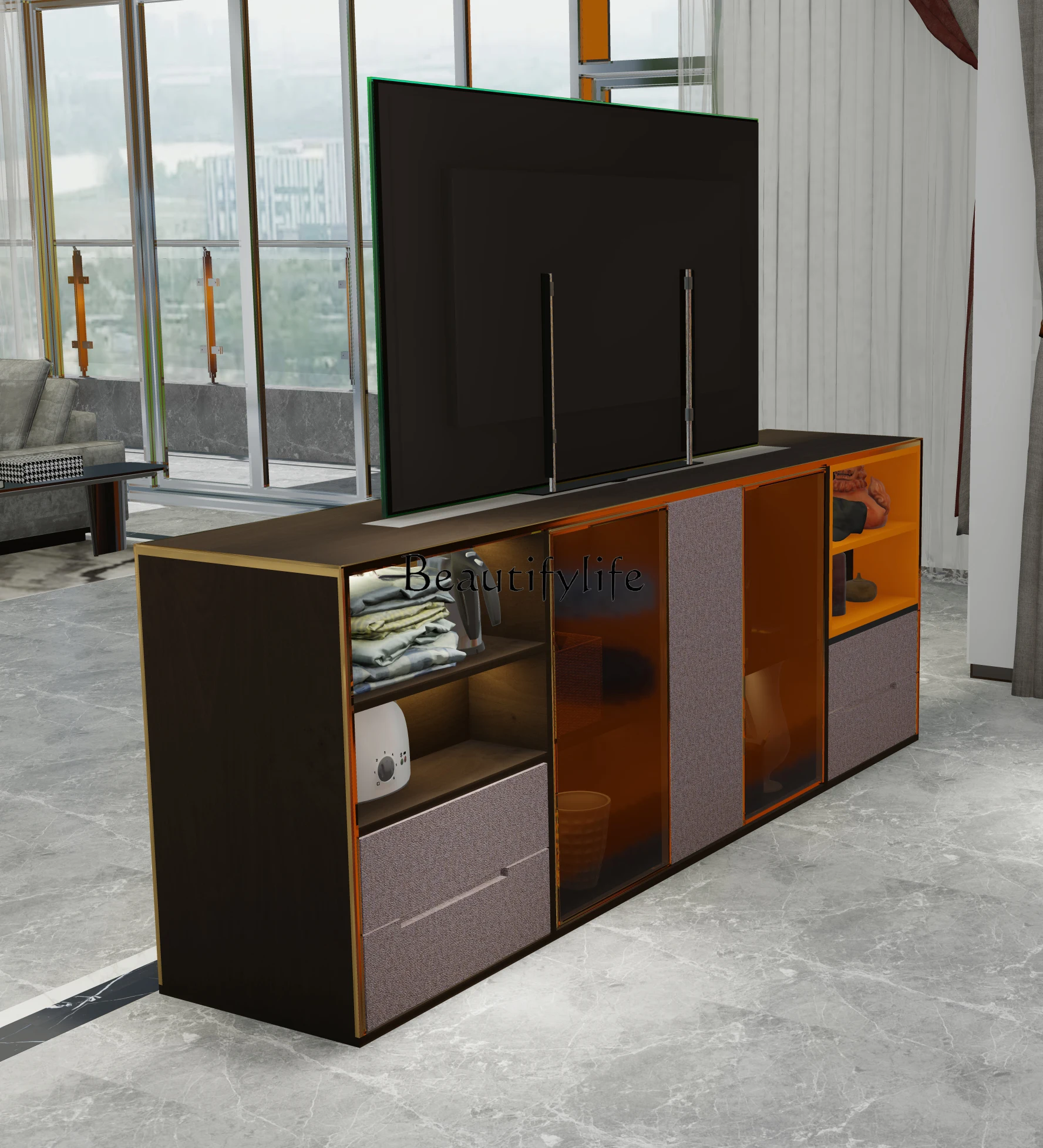 jj *Rotating hidden TV double-sided TV cabinet partition light luxury dining side cabinet