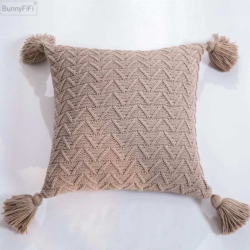 Cuhion-funda de almohada de punto suave para decoración del hogar, funda de almohada cuadrada para sofá cama, 45x45cm, color rosa, gris, crema,