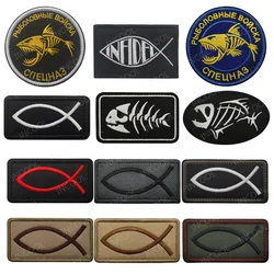 Embroidere Patches Jesus Fish Symbol Fishing Line Skeleton Bone Fish Chevron Appliques Shouler Faith Bless Patch For Cap Jacket