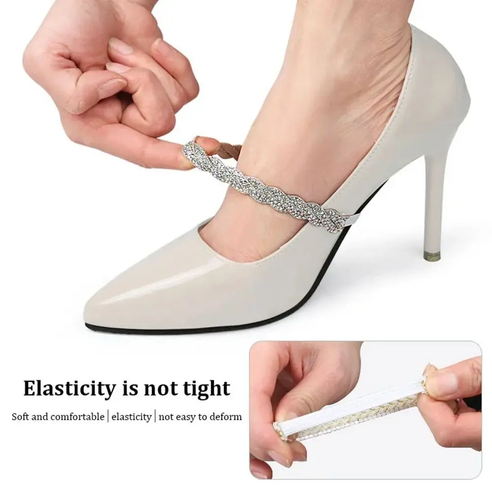 Ankle Holding Women Rhinestone Shoelaces Anti-slip Ankle Shoe Belt High Heels Shoe Belt Elastic Anti-skid Bundle