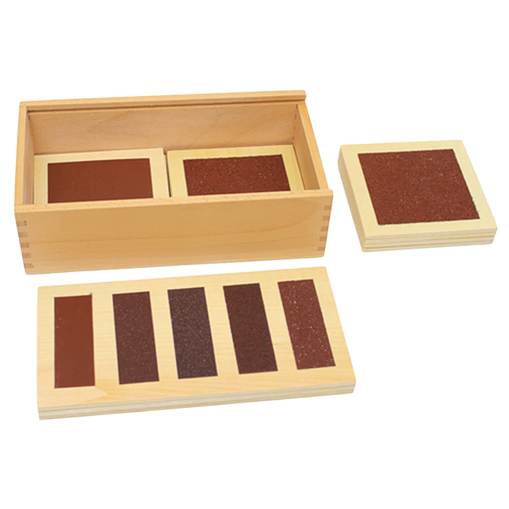 Wooden Box of 11 Pieces of Montessori with Sandpaper And Smooth