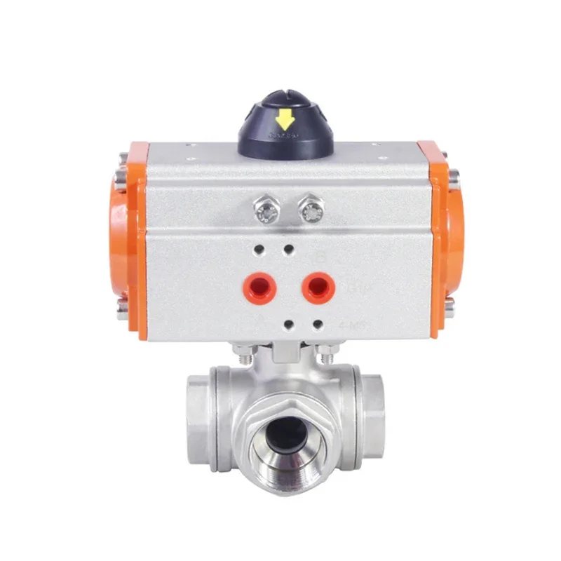 Pneumatic internal thread three-way ball valve T type L type cut-off reversing valve DN8 DN10 DN15 304 stainless steel wire port