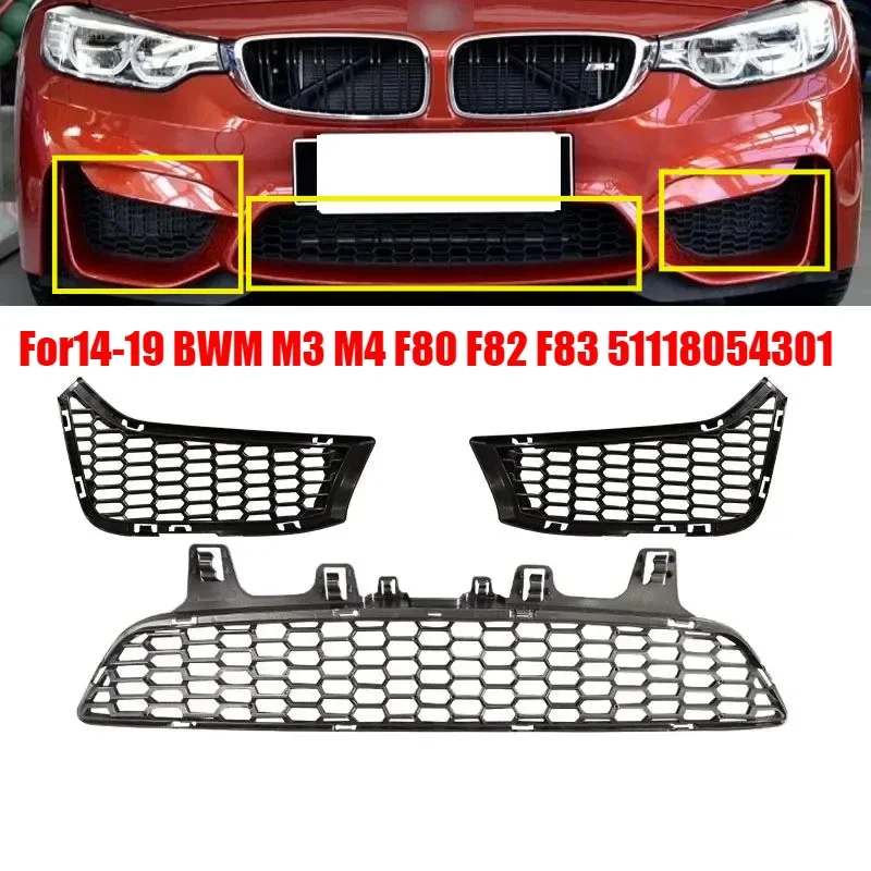 For 2014-2019 BMW M3 M4 F80 F82 F83 Front Bumper Fog Light Grille Right+Left Side Fit 51118054301 51118054294 51118054302