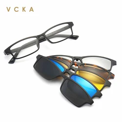 VCKA 5 Lenes Magnet Sunglasses Mirrored Replaceable Sheet Glasses Men Polarized Custom Prescription Small Frame Myopia Eyewear