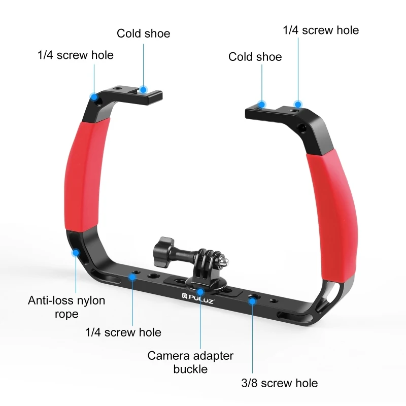 PULUZ Dual Silikon Griff Aluminium Legierung Tablett Stabilisator Rig Für Unterwasser Kamera Gehäuse Fall Tauchen Halterung Für GoPro DSLR – Detail 14