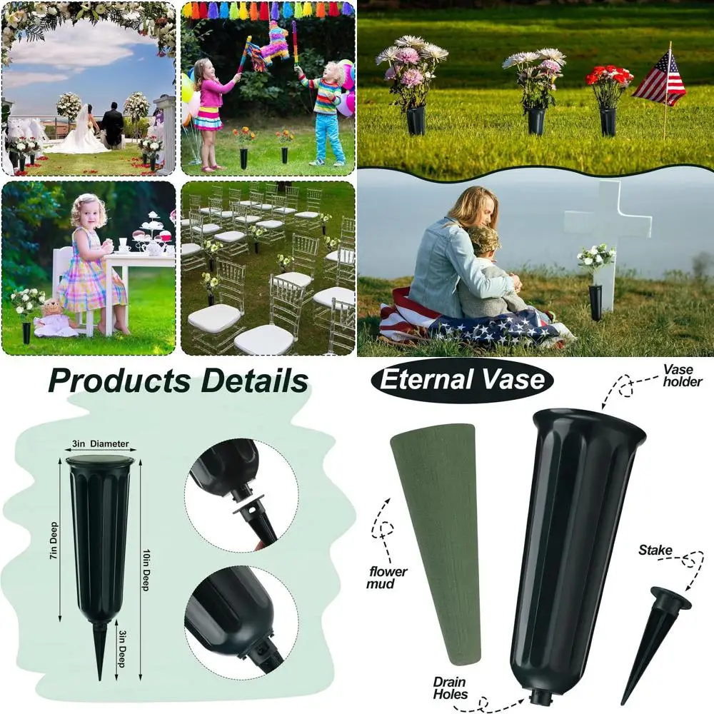 

Набор из 12 пластиковых ваз для кладбища с шипами для украшения могил, с зелеными вставками для мемориальных камней и цветов