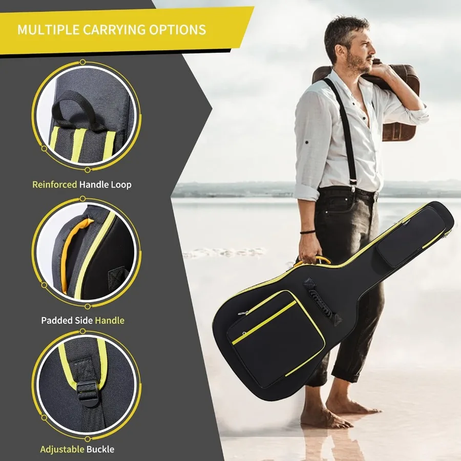 40 41 42 حقيبة جيتار صوتي 600D نسيج نايلون مقاوم للماء 0.35 حافظة جيتار مبطنة سميكة مع 3 جيوب مبطنة جانبية أمامية Ha