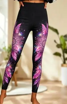 Women's Mid Waist Fleece Lined Leggings Galaxy Glowing Butterfly Print Slim Fit Stretch Long Pants - view 5