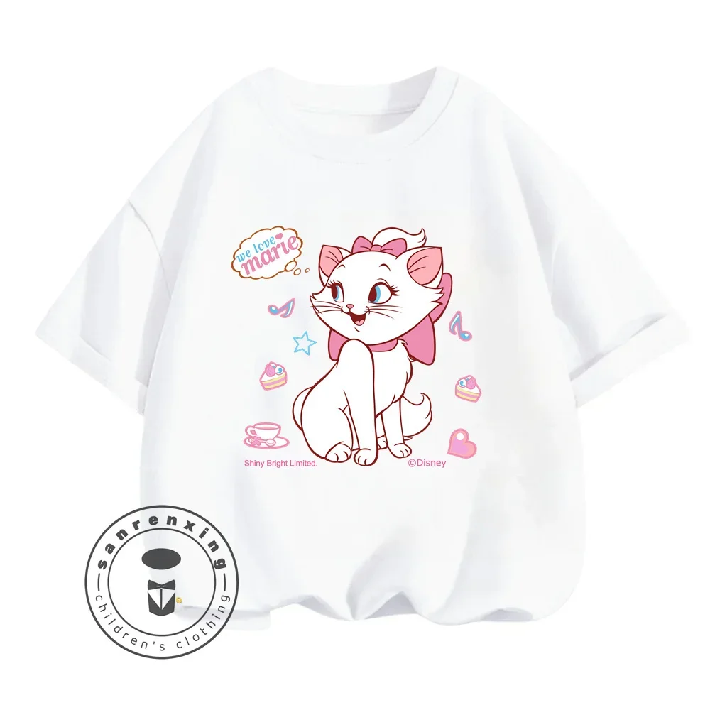 The AristoCats Adventures Boy Girl T-shirts with Adorable Disney Characters Solid Color Tops That Are for Leisure Days in Summer