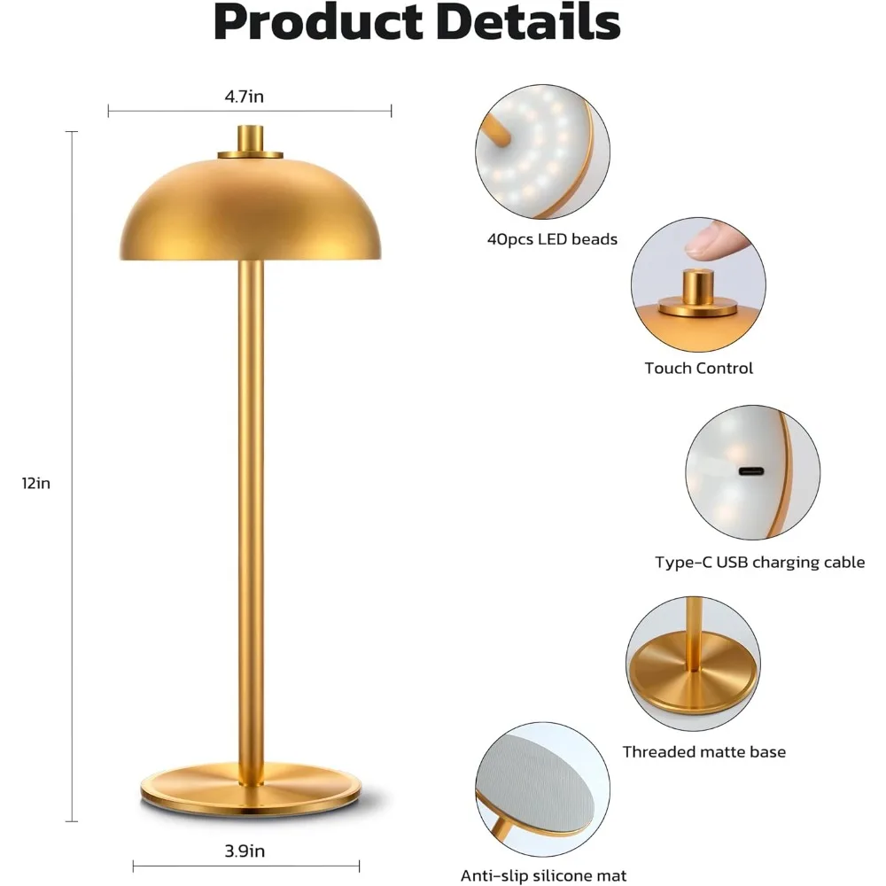 2 Pack Cordless Table Lamp, 5000mAh Portable Rechargeable Table Lamp, 3 Color Modes Stepless Dimming Table Light with Memory