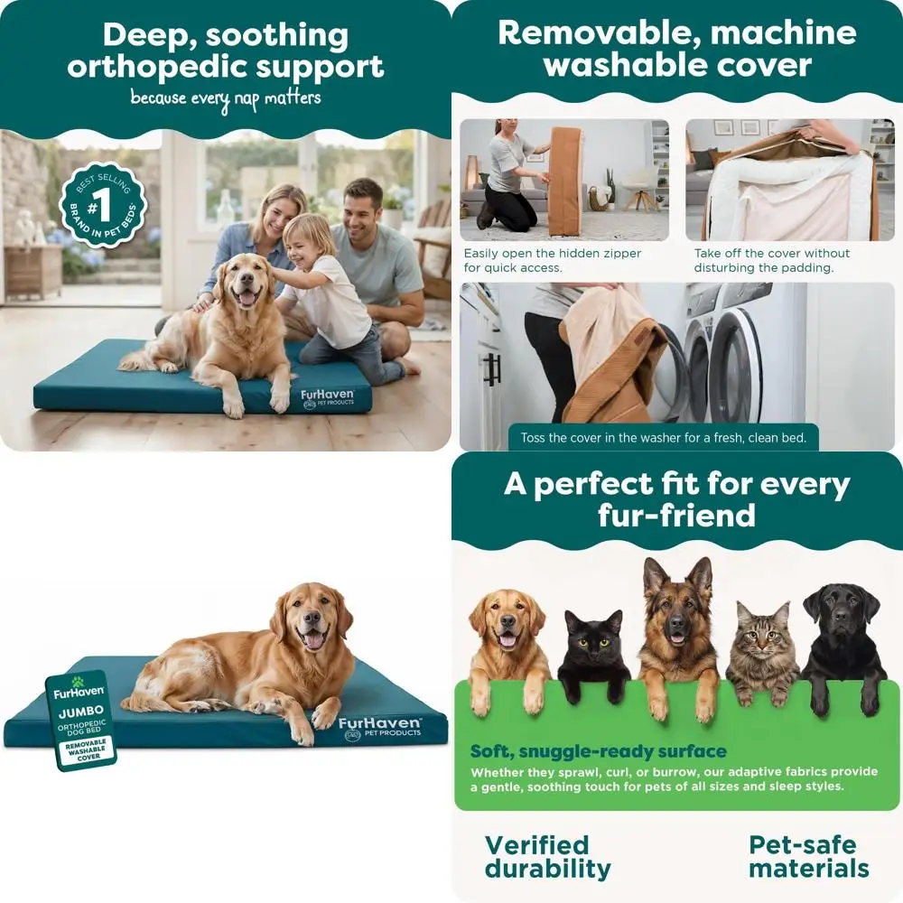 

Ортопедическая лежанка Jumbo XL для крупных собак с моющимся чехлом, Deep Lagoon