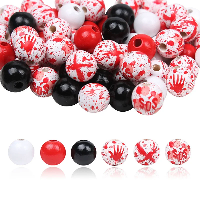 10pcs 16mm Halloween Spooky Wood Beads For Jewelry Making DIY Holiday Decorating Accessories Natural Wooden Spacer Beads