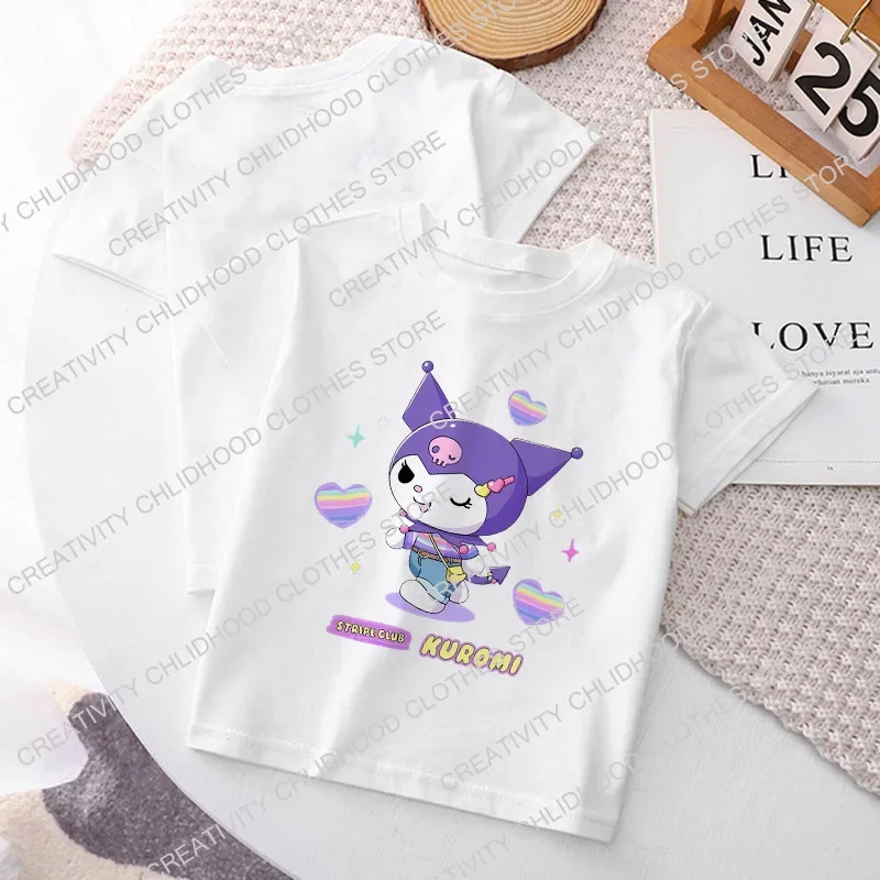 Hello Kitty Kawaii Anime T-shirt infantil, desenhos animados engraçados, tops casuais infantis, roupas de moda para menino e menina, Hello Kitty T-shirt Y2K