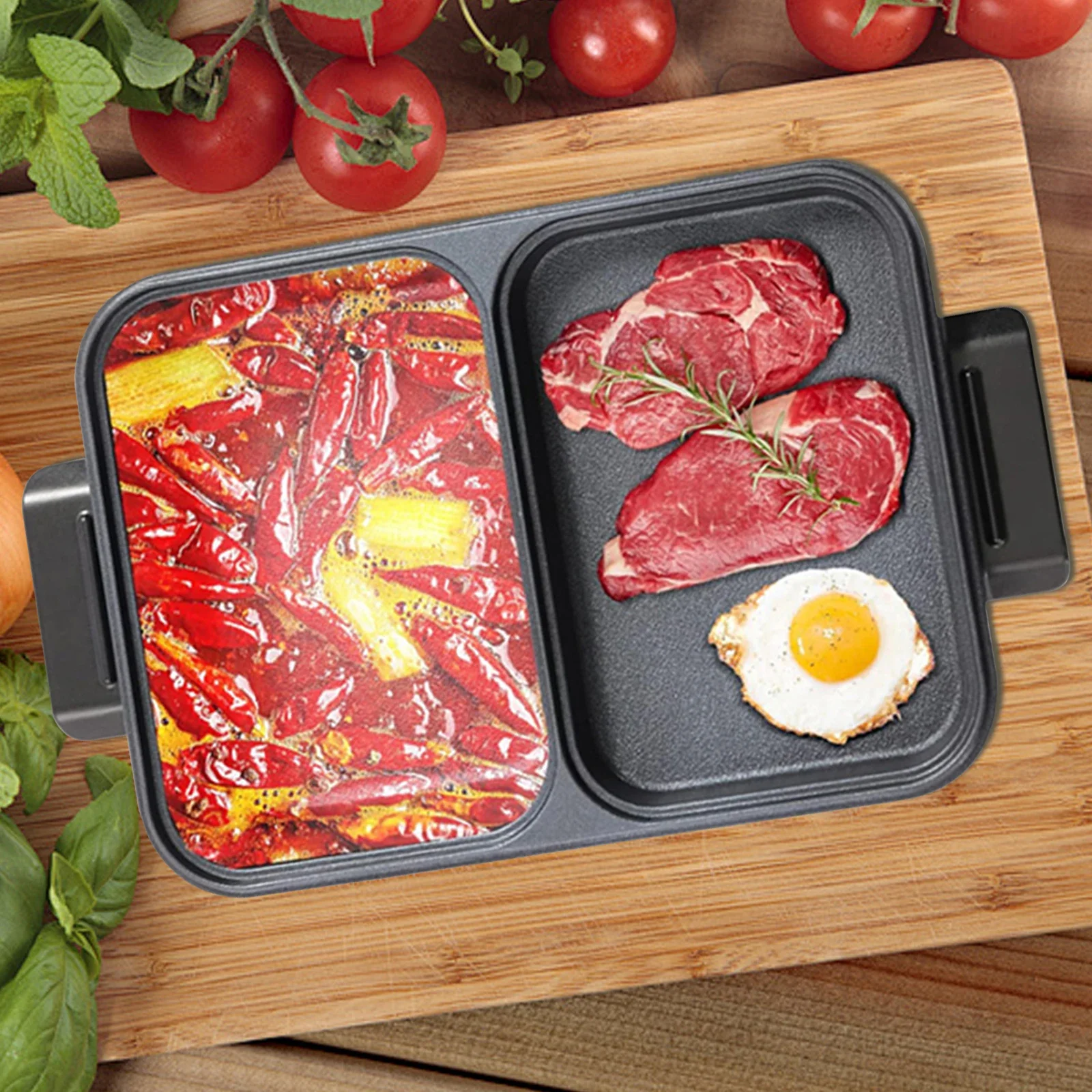 

Electric Hot Pot and Frying Pan, Shabu Shabu Pot with Grill 2 in 1 NonStick Shabu Shabu Pot and Griddle Dual Temperature Control