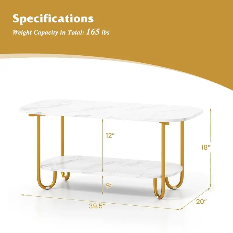 

Modern 2-tier Faux Marble Top Coffee Table-White