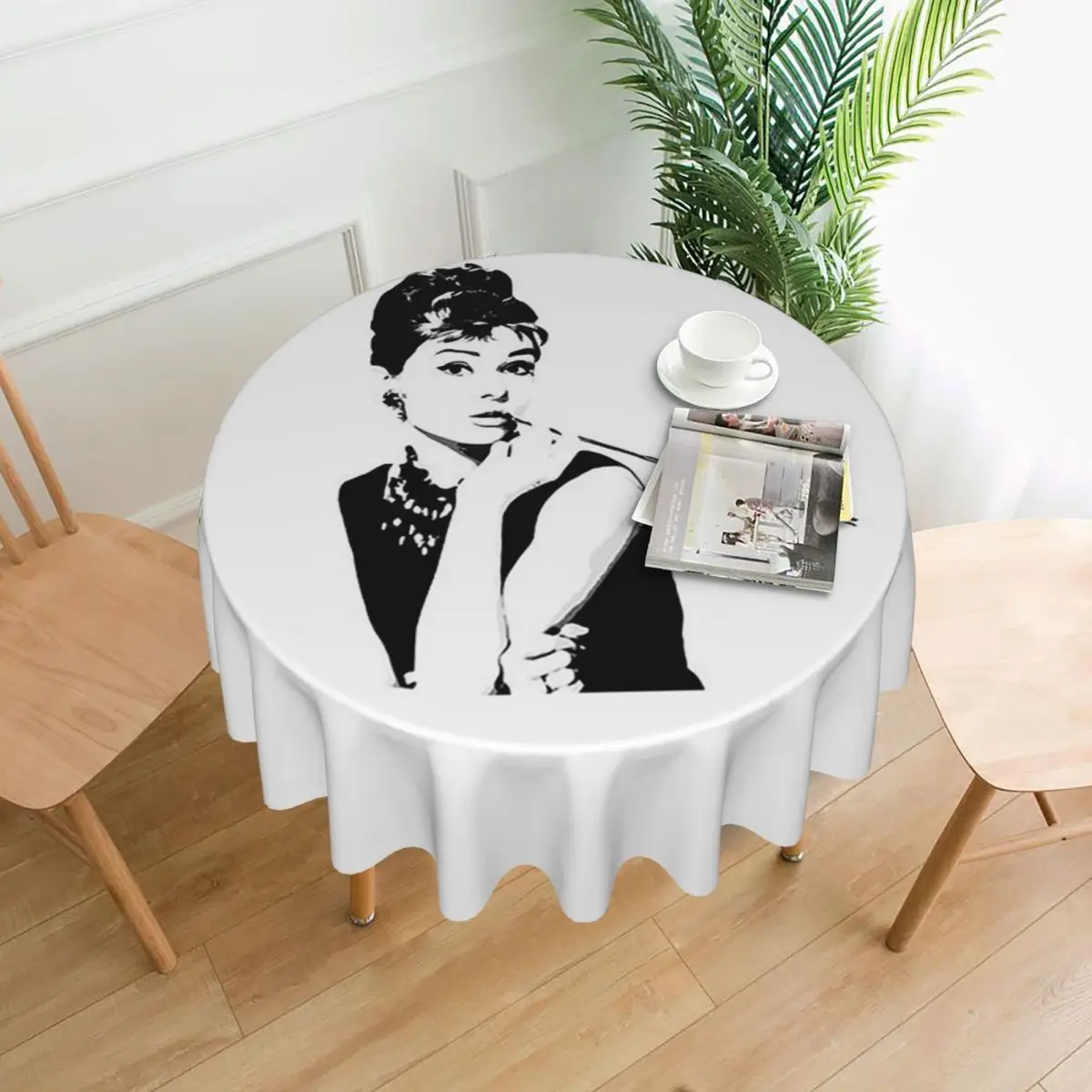 

Audrey Hepburn Portrait A Waterproof Round Tablecloth Oilproof Table Cloth for Kitchen Events Dining Table Cover 60 inch