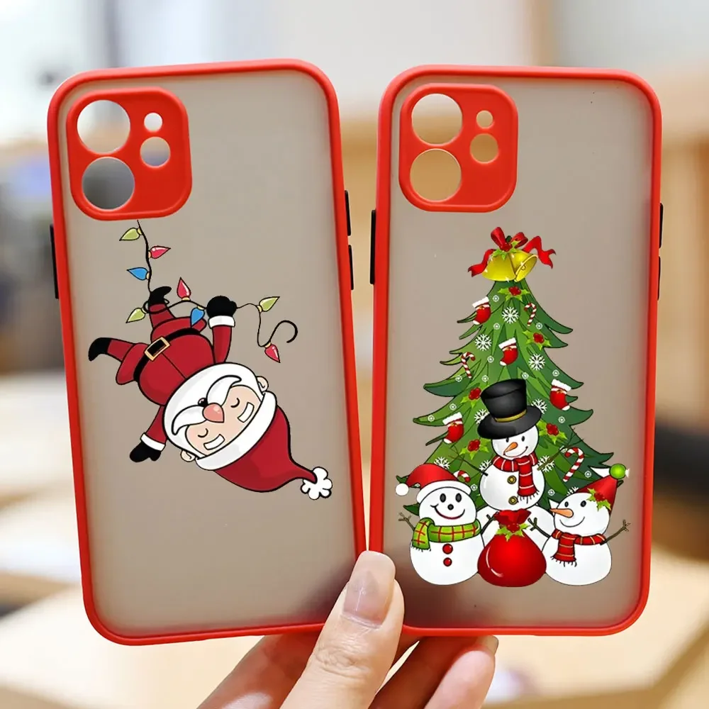 Christmas Cartoon New Year Gift Phone Case for IPhone 15 13 12 Pro Max X XR XS Clear Hard fundas for IPhone 14 11 7 8 Plus Cover