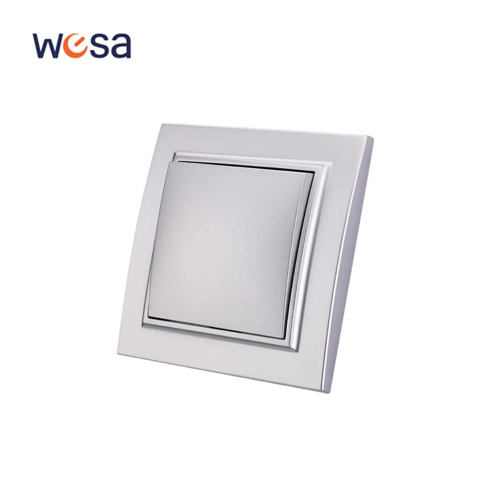 WESA Silvery Frosted Light Wall Switch Flame retardant Plastic Panel EU Standard Button 1 Gang 1 Way Wall Rocker Switch On / Off