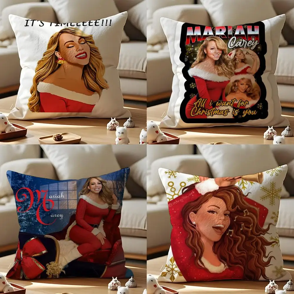 Mariah Carey Kissenbezug mit klassischen Weihnachtslieder, Anti-Dustmite-Kissenbezug, unsichtbarer Reißverschluss, seidiger kurzer Plüsch-Sofa-Kissenbezug