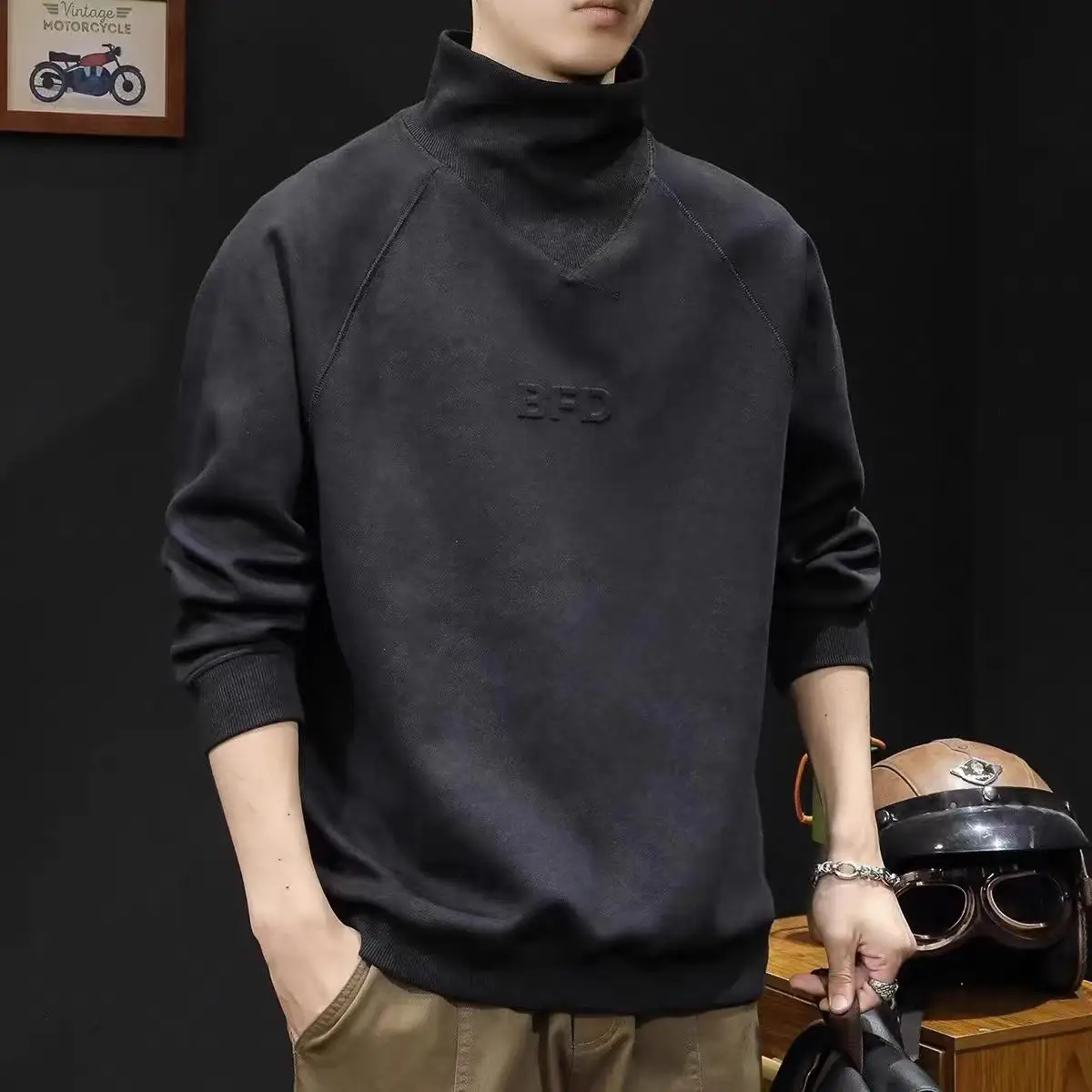 

Мужская толстовка American Sle Thiened Hoodl с высоким воротником, на подкладке, осенне-зимняя, свободного кроя, из плотной ткани