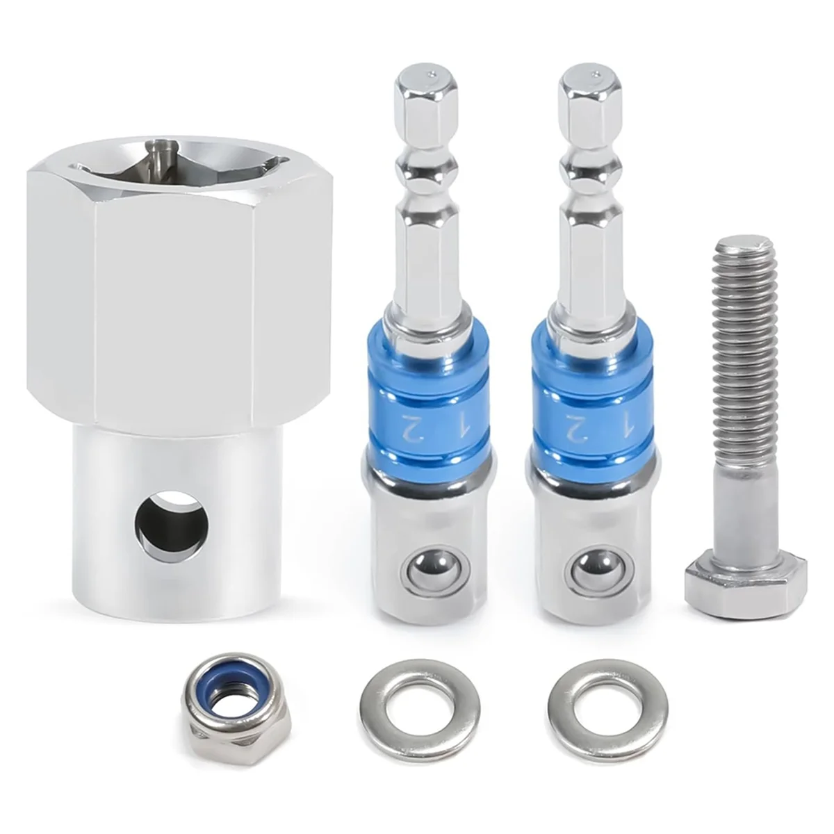 ONCE Stainless Steel Top Wind Trailer Jack Crank Handle Cordless Drill Adapter with 2pcs 1/2 Inch Socket Adapter Bit