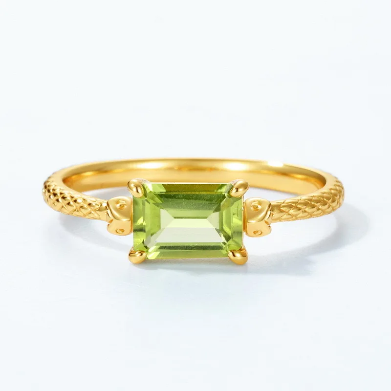 

Peridot Promise Ring Gold Emerald Cut Green Olivine August Birthstone Rings Dainty Solitaire Wedding Anniversary Ring