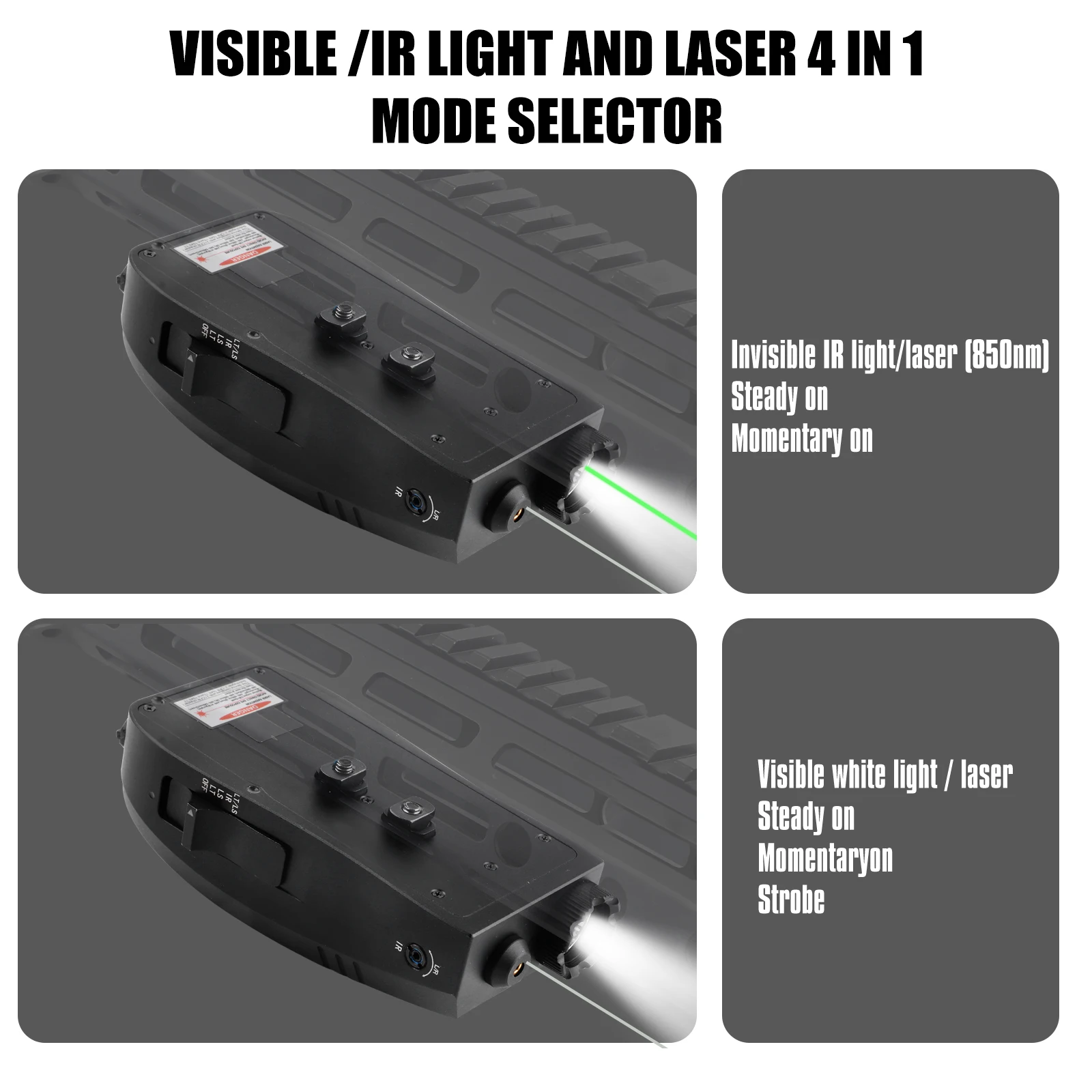 Тактический фонарик Mlok и Пикатинни, 2000 люмен, зеленый лазер, инфракрасный (ИК), лазер 3 в 1, комбинированный, с дистанционным переключателем давления