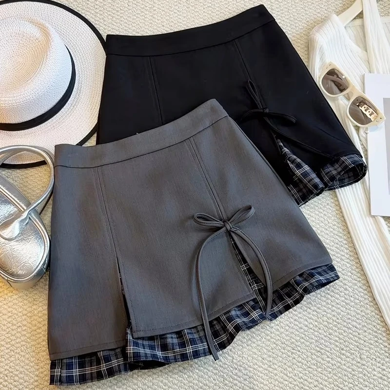 High Waist Mini Skirt with Side Ribbon Tie Checkered Ruffle Hem Layered A Line Skirts Women Dark Academia Y2K Outfit