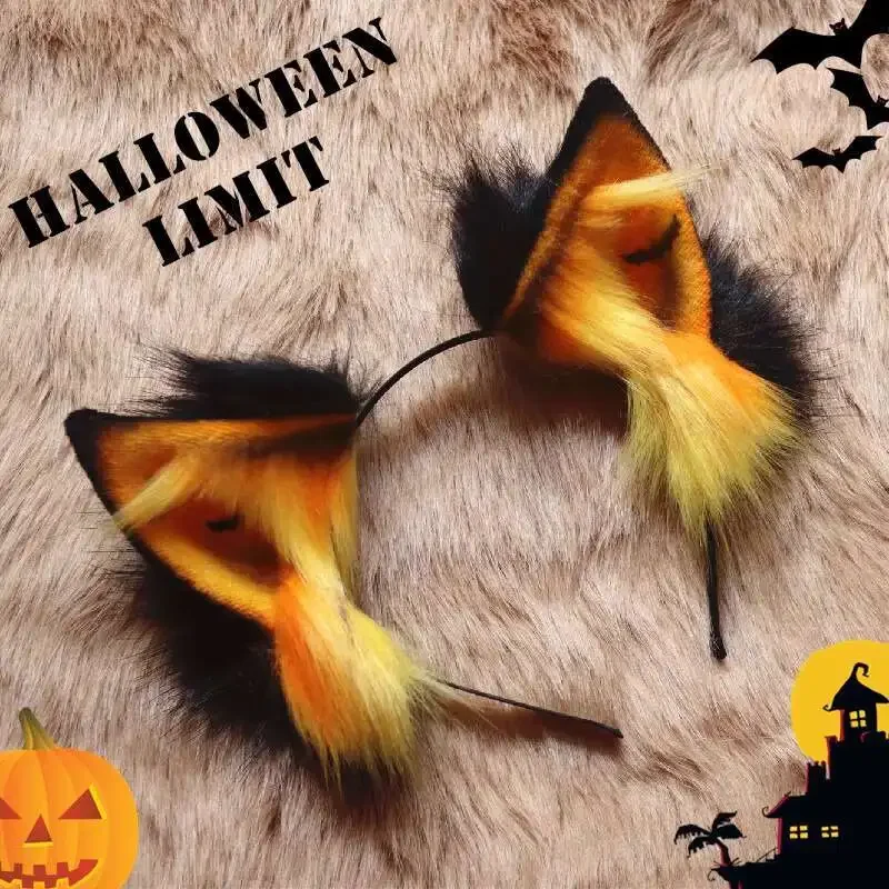 Personalizado feito à mão anime besta animal abóbora diabo lobo gato curling orelhas hairhoop headwear bandana para o natal cosplay prop