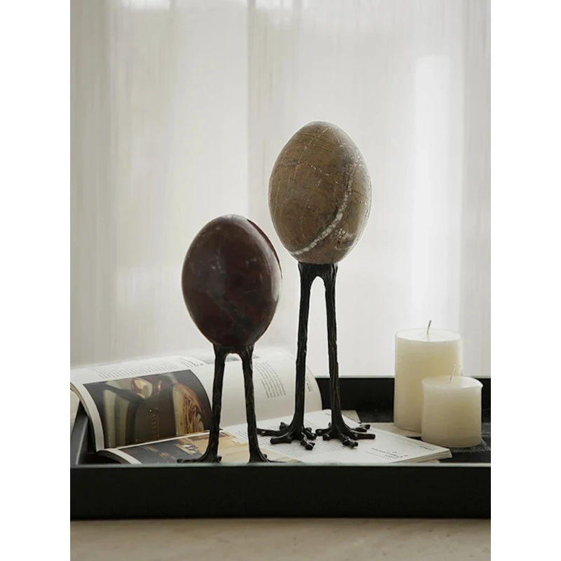 

Luxury Natural Marble Egg Sculpture with Claw Foot Base Vintage Style Home Decor Elegant Table Centerpiece Display Ornament