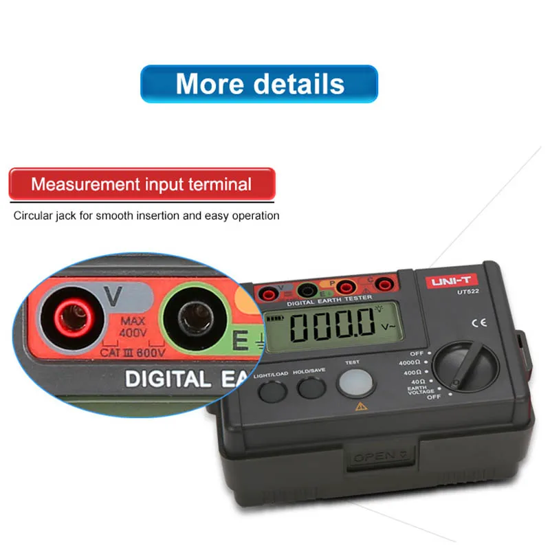 UNI-T Digital Earth Resistance Testers UT521 UT522 2000Ω 4000Ω Grounding Resistance Meter Ohm Meter 2-wire 3-wire Testing