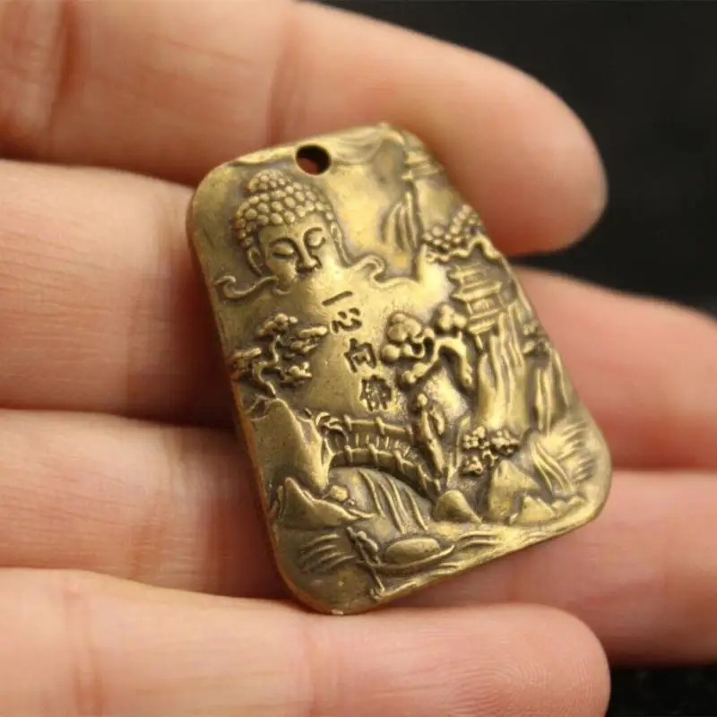 3 Cm Chinese Old Pure Brass Pendant Bronze Ksitigarbha Buddha Necklace Statues