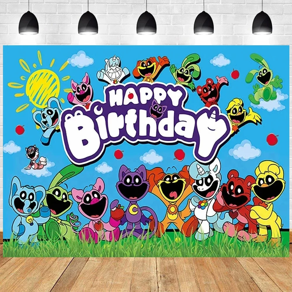 Lächelnde Lebewesen Thema Geburtstags feier Dekoration Set Luftballons Banner Kuchen Topper Hintergrund Set Lieferungen für Kinder Baby party