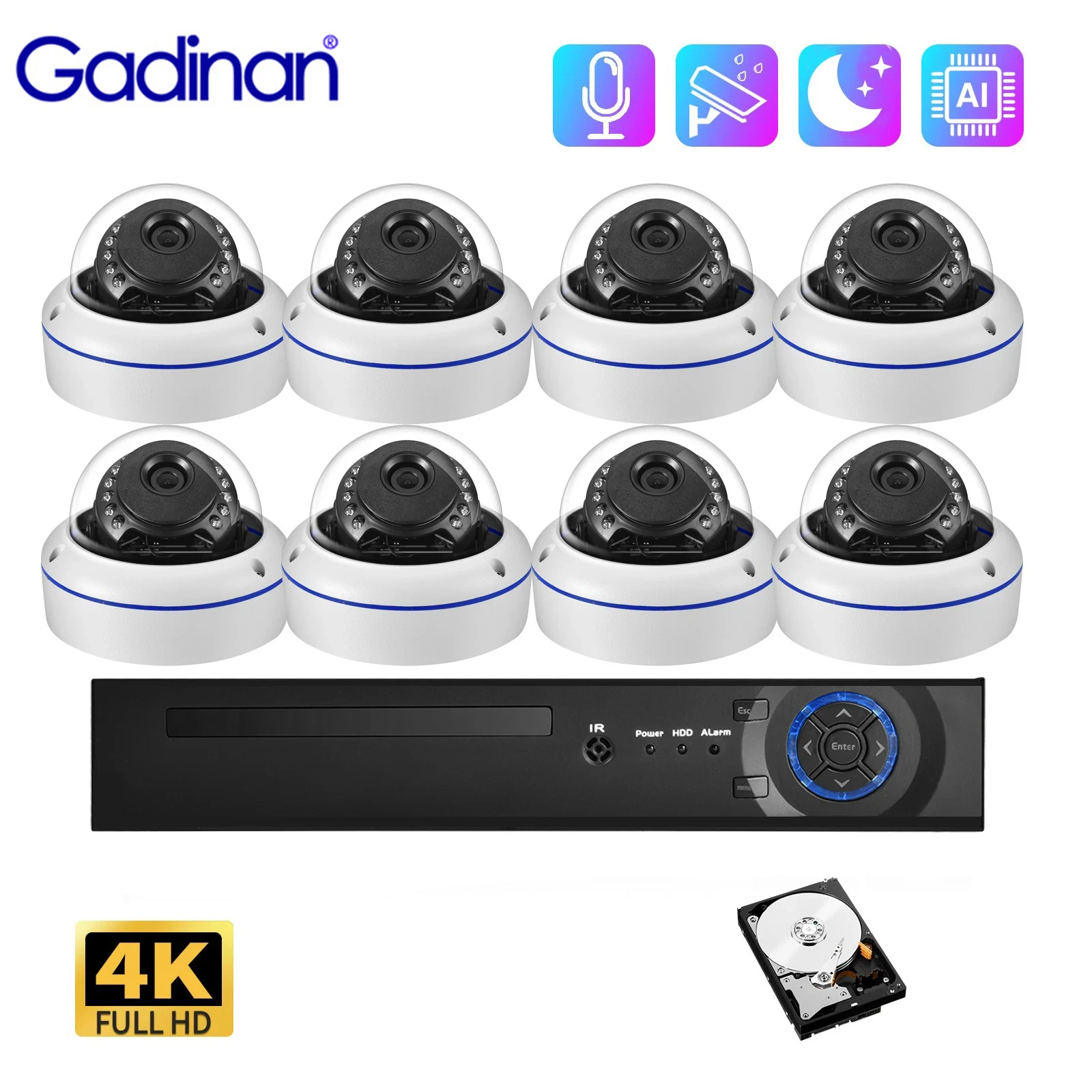 

Gadinan 8MP CCTV System 8CH POE NVR Set Outdoor Audio Record Home Street IP Camera Security Video Surveillance Kit Email Alerts