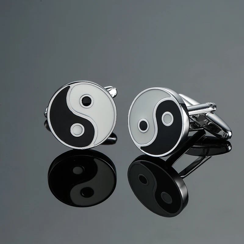 Men's French shirt cufflinks copper material round black white fish Tai Chi pattern cufflinks Jewelry wholesale