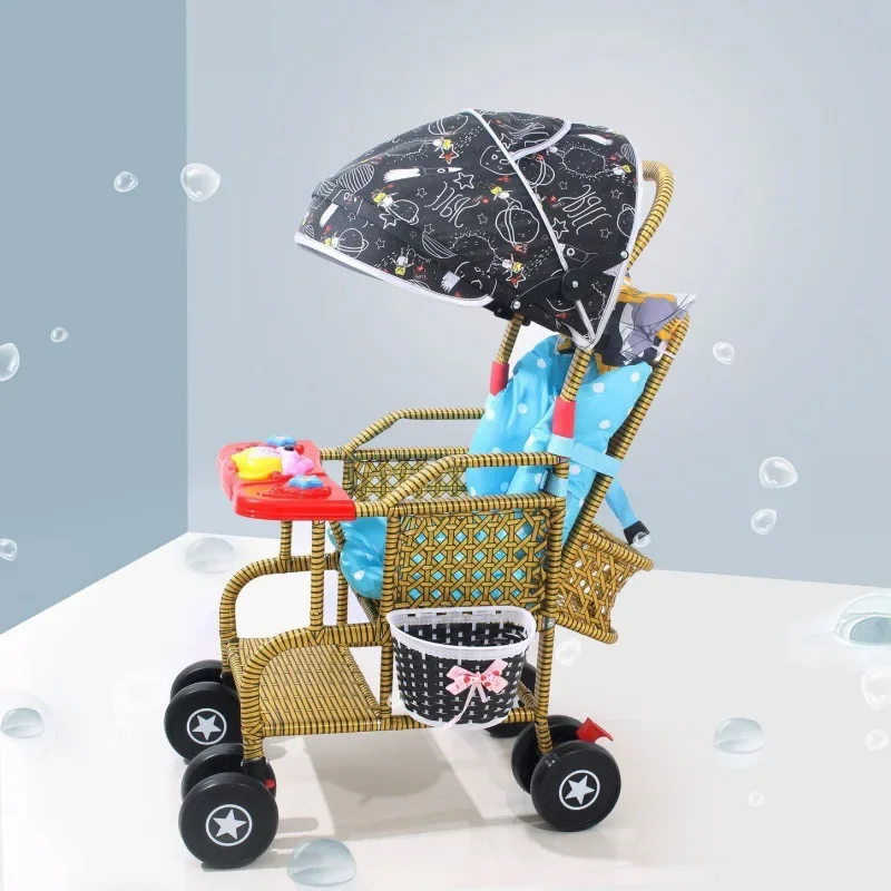 Children's Stroller Summer Baby Stroller Rattan Chair Small Stroller Imitating Lightweight Baby Rattan Weaving Cart