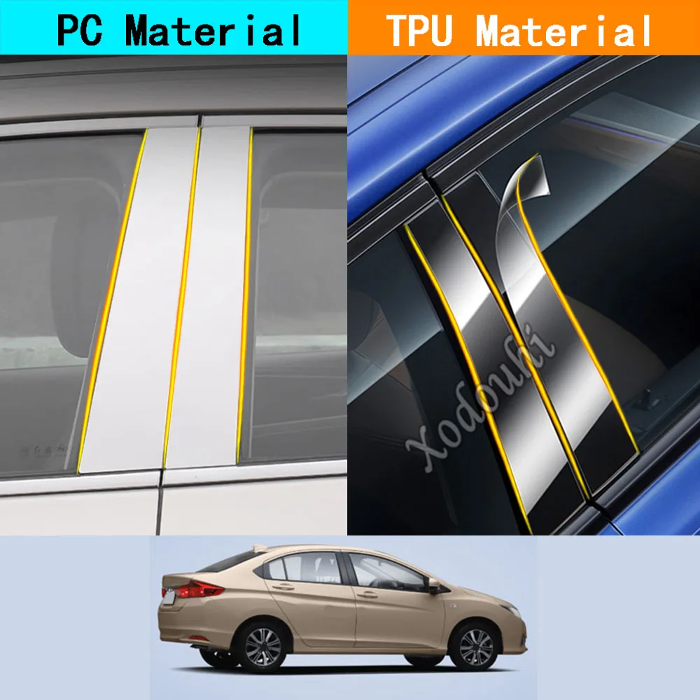 Car TPU/Glossy Mirror Pillar Post Cover Door Trim Window Molding Sticker Accessories 6pcs For Honda City 2015 2016 2017 2019