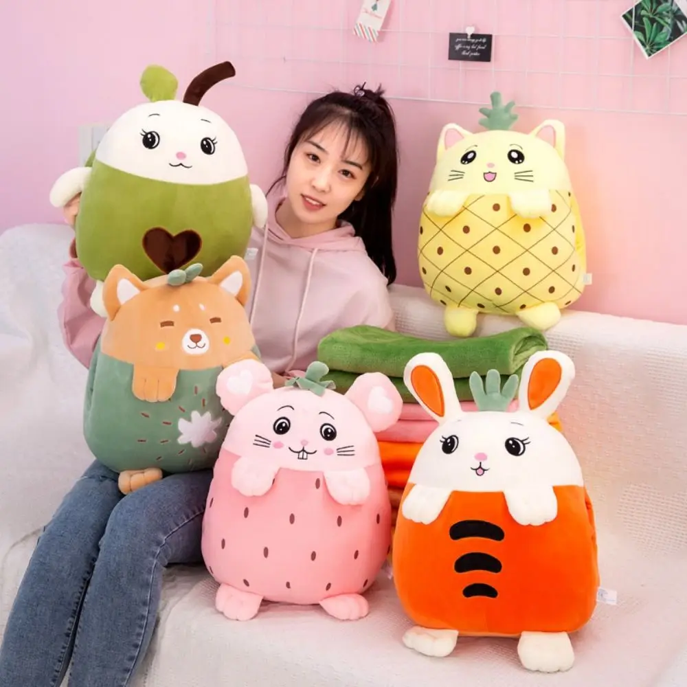 3 in 1 Plush Toys Pillow Kawaii Animal Shaped Cute Nap Pillow Hand Held Cotton Cartoon Pillow Blanket Warm Winter