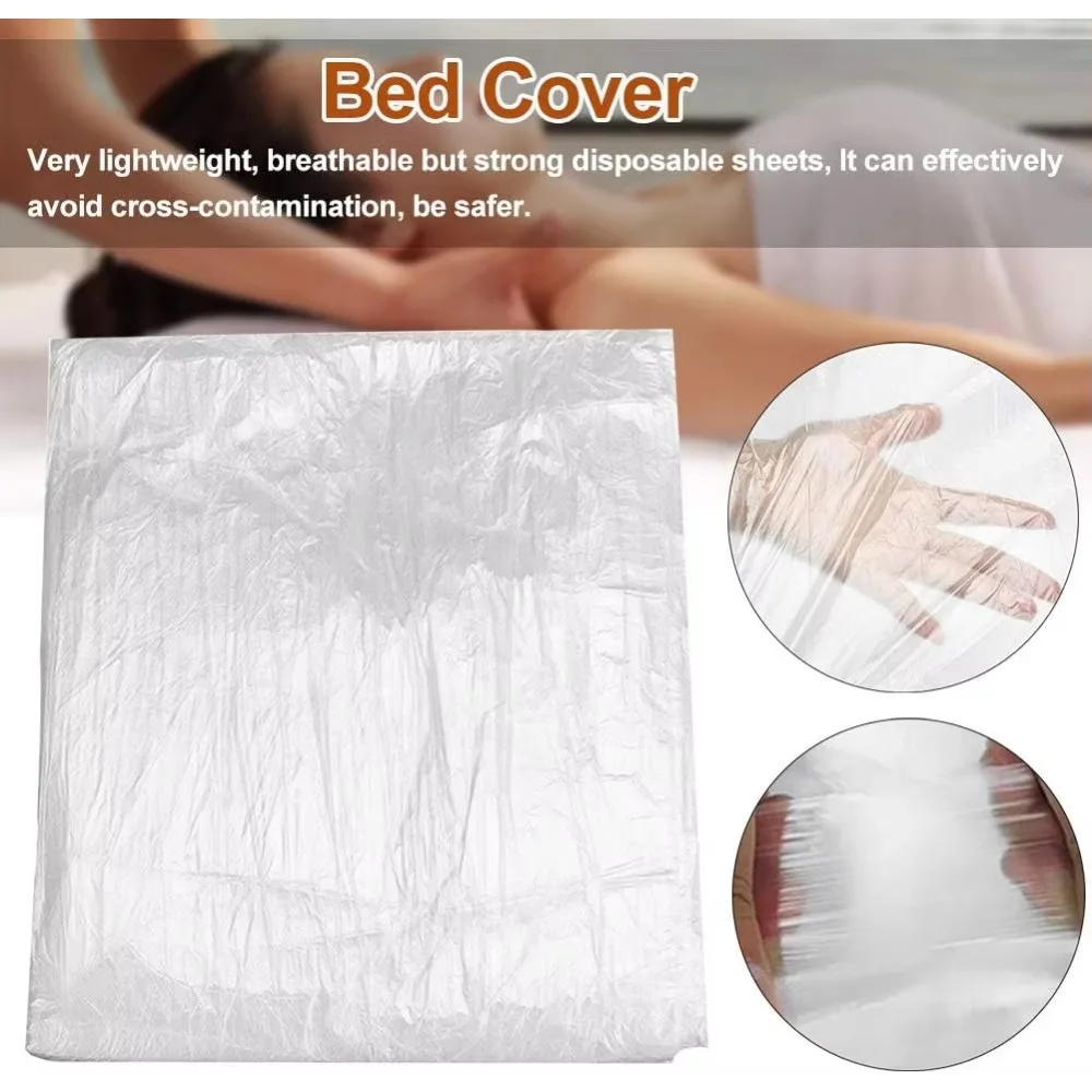 Disposable Plastic Bed Sheets Cover Bedspread SPA Massage Treatment Table Sheets Transparent Beauty Bed Waterproof Film 100pcs