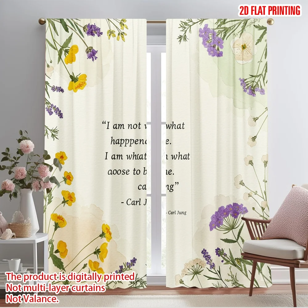 

2pcs 2D flat printing Curtain Vintage Botanical Floral Fabric Without Electricity All Season Party & Holiday Decor Perfect for