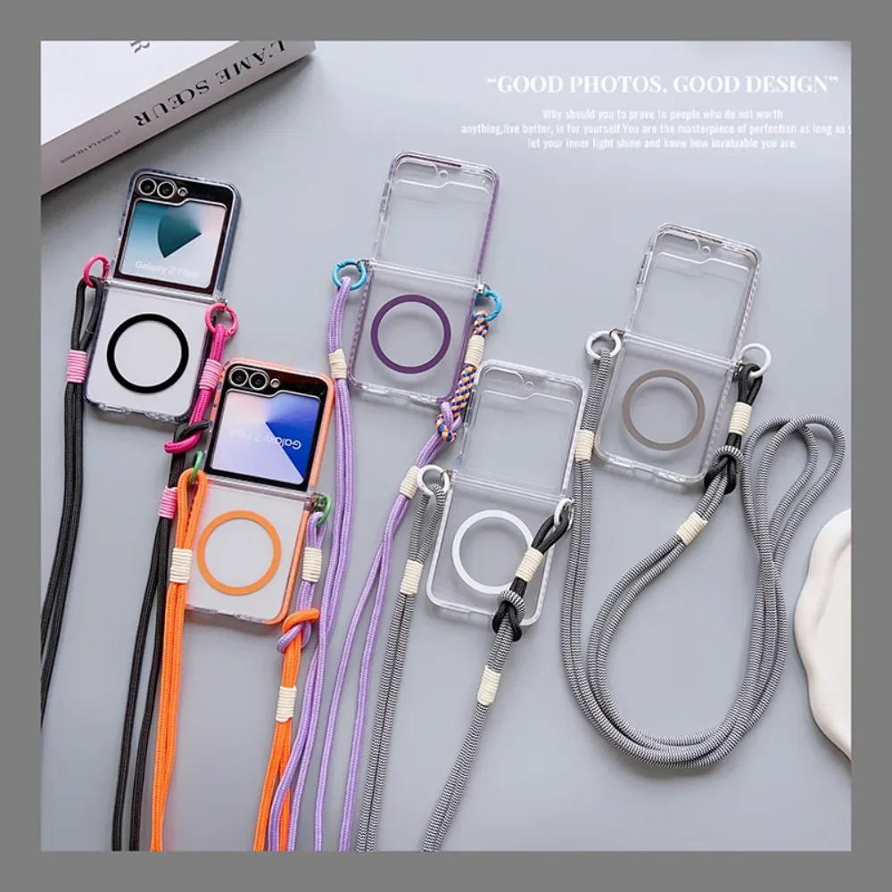 Crossbody Lanyard For Magsafe Magnetic Phone Case For Samsung Galaxy Z Flip 6 5 4 3 Flip6 Flip5 Flip4 Flip3 5G Transparent Cover