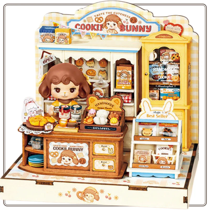 

Original Rolife DIY kawaii Hut Bunny Cookies Biscuit Shop Handmade Assembly Model Desktop Ornament Puzzle Miniature Toy in Stock