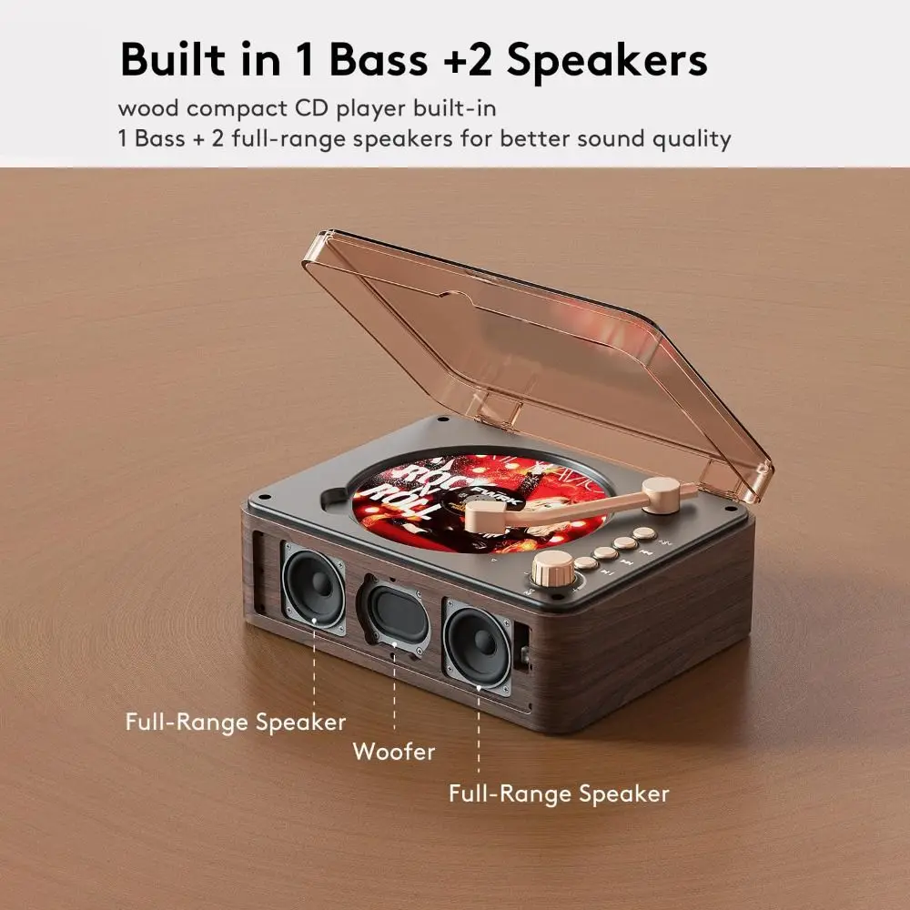 

Retro Built-in Speakers Wood CD Player Bluetooth Transmitter Wired Music Player Remote Control Bass Boost M Radio