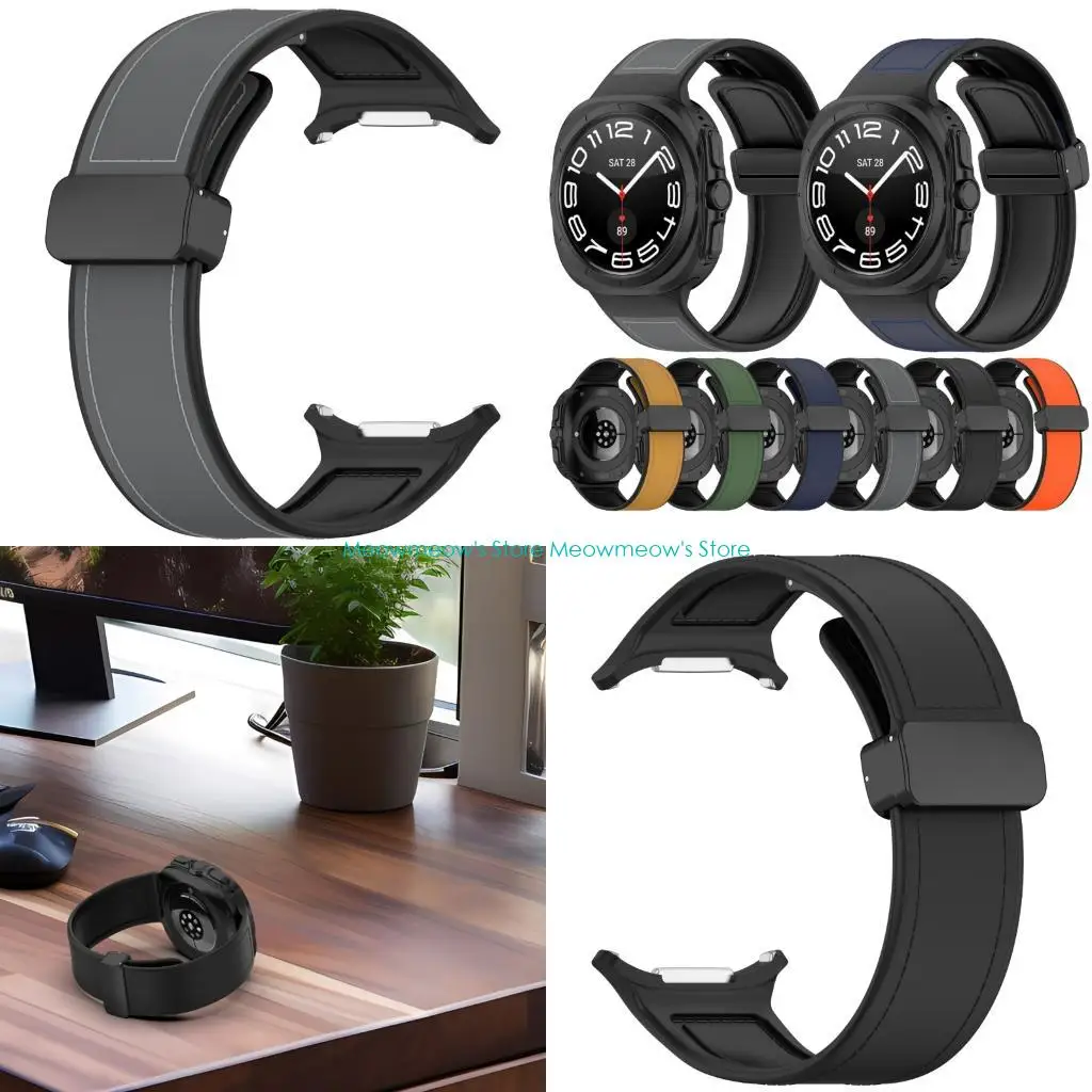 47mm 장치 용 W91A 범용 실리콘 가죽 마그네틱 워치 밴드 땀 방지 경량 인체 공학 디자인 여러 차례