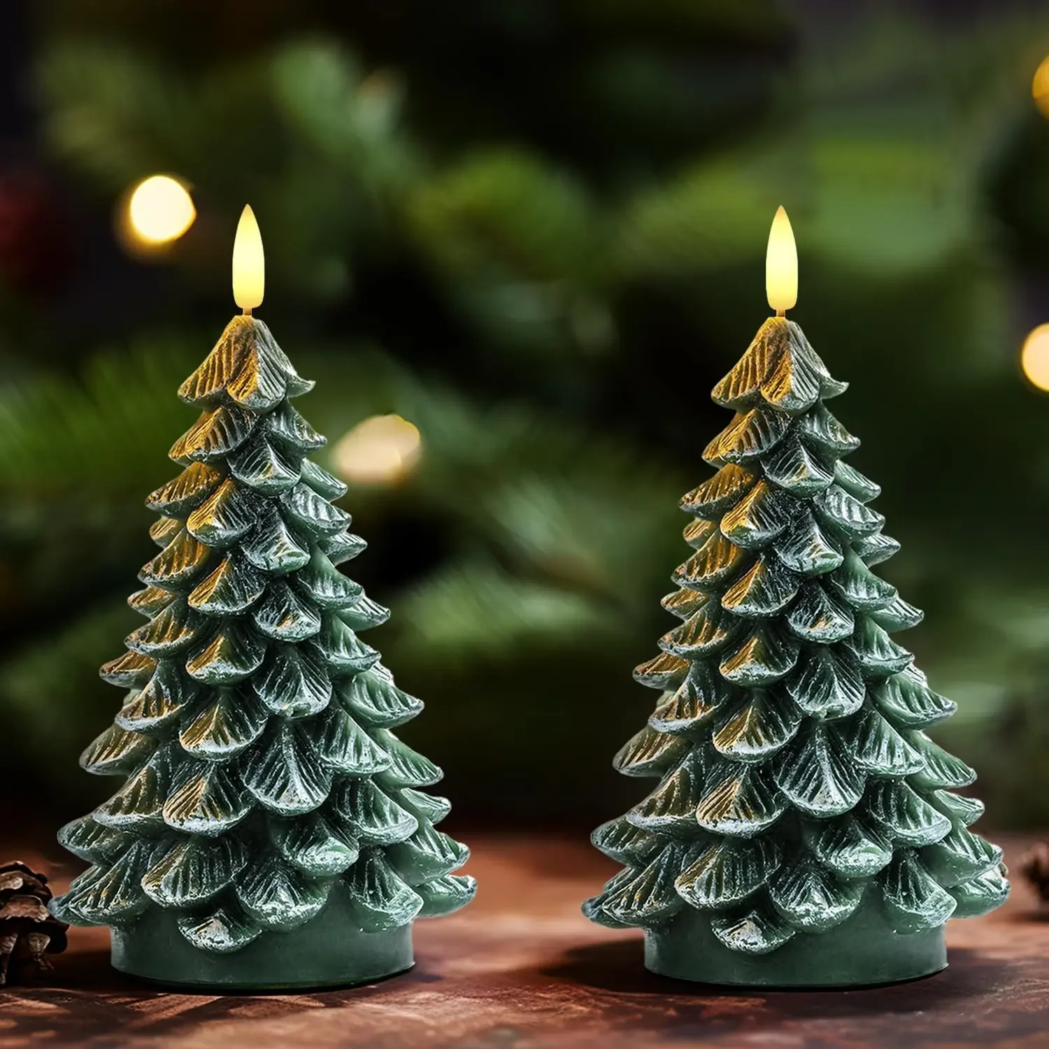 2‑Pack 8.5 Inch Homemory Christmas Tree LED Flameless Candles, Battery‑Operated Flickering Waxy Electric Candles with 6‑Hour Timer for Holiday & New Year Decor