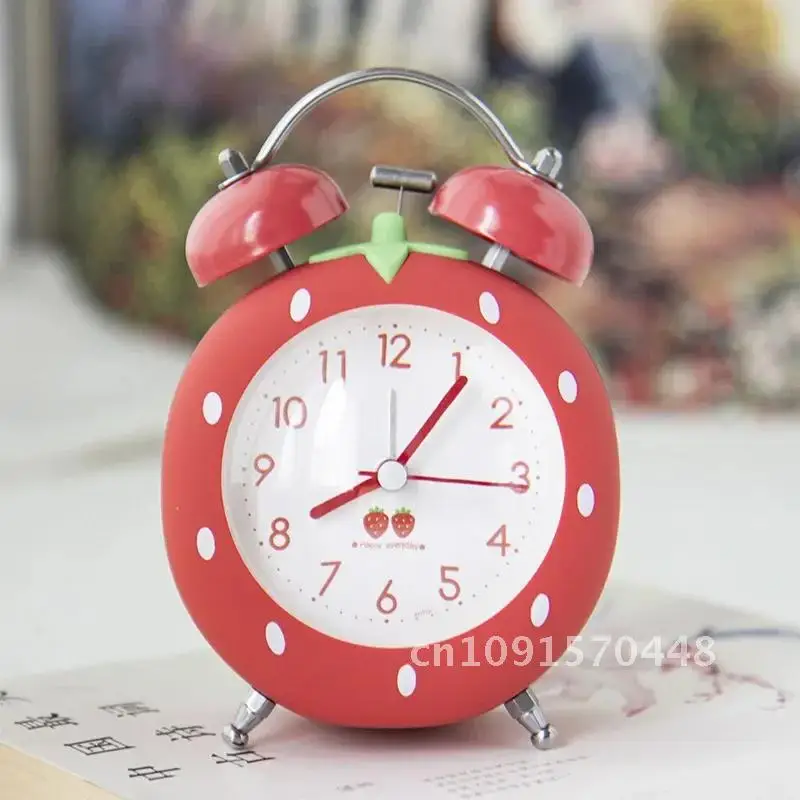 Strawberry Creative Sleepy Little Alarm Clock Cartoon Children's Students Use Nightlight Simple Silent Bedside Small Alarm Clock